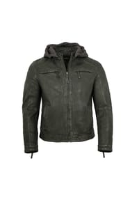 JILANI - Herren Lederjacke Kapuze Lammnappa dunkelgrün - dunkelgrün