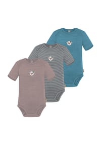 normani® - 3er Set Baby Merino Body Kurzarm Tauranga - Anthrazit/Grau/Grün