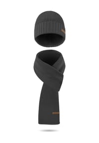 normani® - Winterset aus Merinowolle Schal und Mütze glatt Yuma - Anthrazit
