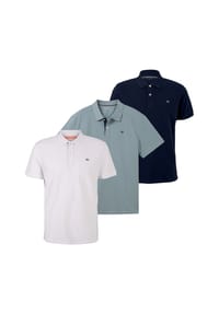 TOM TAILOR - Herren Poloshirt 3er Pack, Knopfleiste - Basic Polo With Contrast, Regular Fit, Baumwolle - Blau/Mintgrün/Weiß