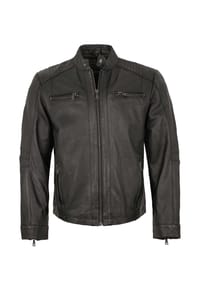CAPITANO - Herren Lederjacke Bikerjacke Lammnappa schwarz - schwarz