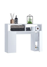 VCM. - Holz Wandregal | Überbau WC Toilette | Maße: H. 61 x B. 76 x T. 20 cm | 2 kleine Drehtüren mit ja 2 Fächer | 2 offene Regalfächer - Tinoli S - weiß