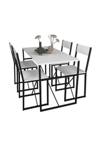 VCM. - 5-tlg. Holz Metall Essgruppe Küchentisch Esstisch Set Tischgruppe Tisch Stühle Insasi L - Weiß