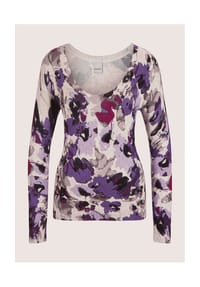 MADELEINE - Feinstrick-Pullover mit Unikat-Print - grau / kristalllila / multicolor
