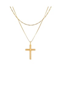 KUZZOÍ - Halskette Herren Layer Kreuz Religion 925 Silber - Gold