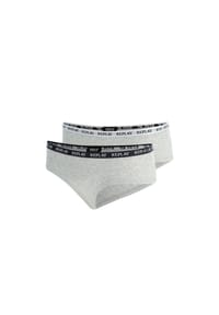 REPLAY - Damen Panties, 2er Pack - Slip, Logobund, Baumwollmischung - Grau