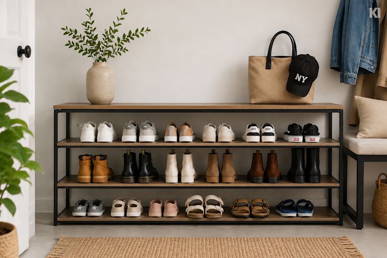 Schuhregal mit verschiedenen Schuharten für die ganze Familie