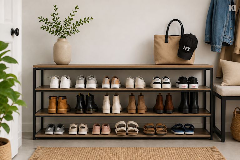 Schuhregal mit verschiedenen Schuharten für die ganze Familie